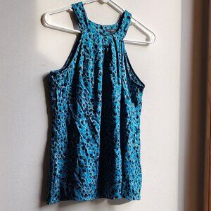 NWOT Ann Taylor Blue/Black Abstract Animal Print Halter Top Size 0